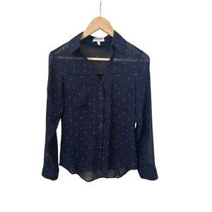 Express Sheer Blouse - Navy with Pink Hearts - Size XS‎
